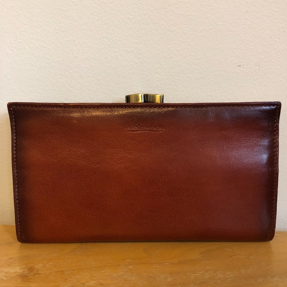 NWT Safe Harbor RFID 'Antique' Slim Kiss Clasp Clutch Light Brown - Picture 2 of 8